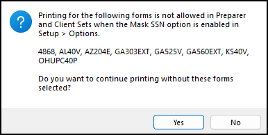 Image of message when the "Mask SSN" option is enabled.